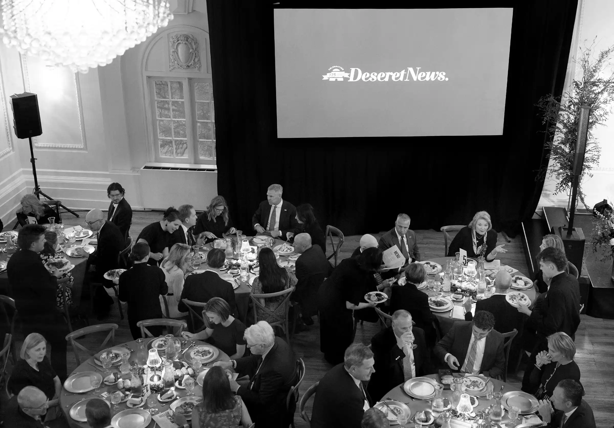 Guests gathered in the ballroom atrium
