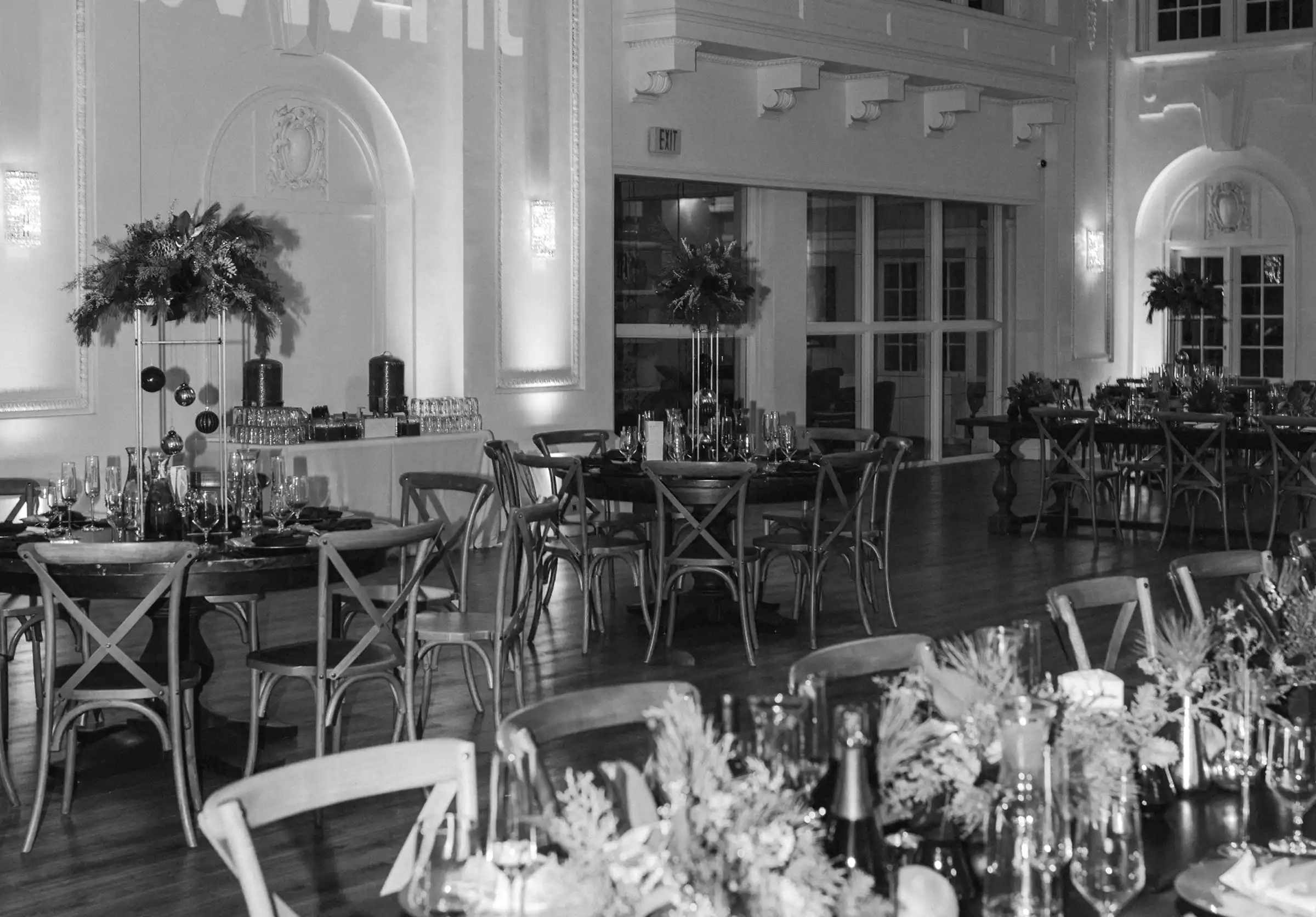 Friends laughing together in the ballroom lobby